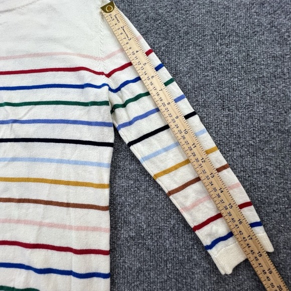 Talbots S‎ Ivory Multi-Stripe Cashmere Blend Crewneck Lightweight Knit Sweater - Picture 3 of 8